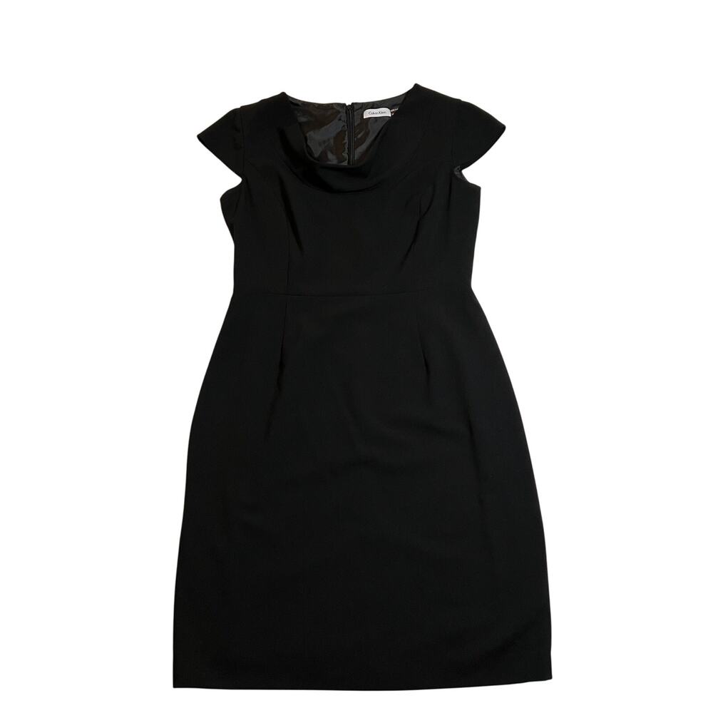 Calvin Klein Cowl Neck Sheath Dress Size 10 Cap Sleeve Knee Length Career